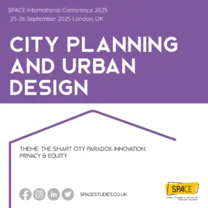 Square social media image for SPACE Conference 2025 on City Planning and Urban Design in London.