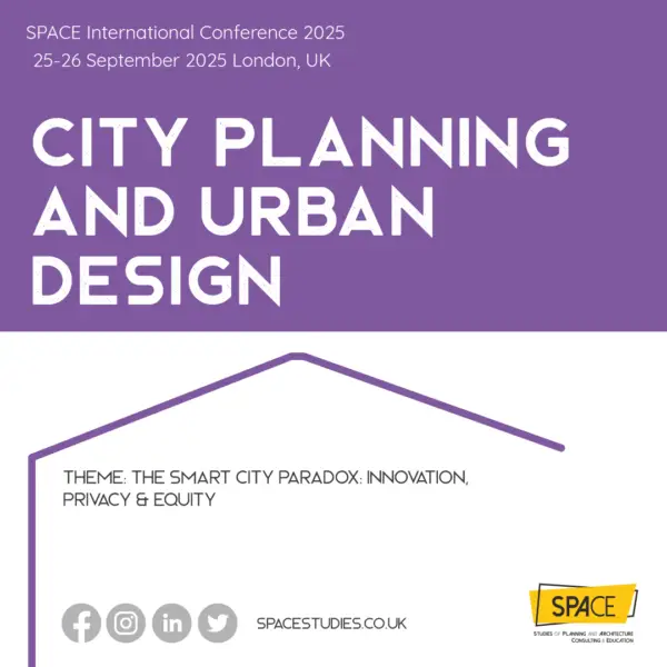 Square social media image for SPACE Conference 2025 on City Planning and Urban Design in London.